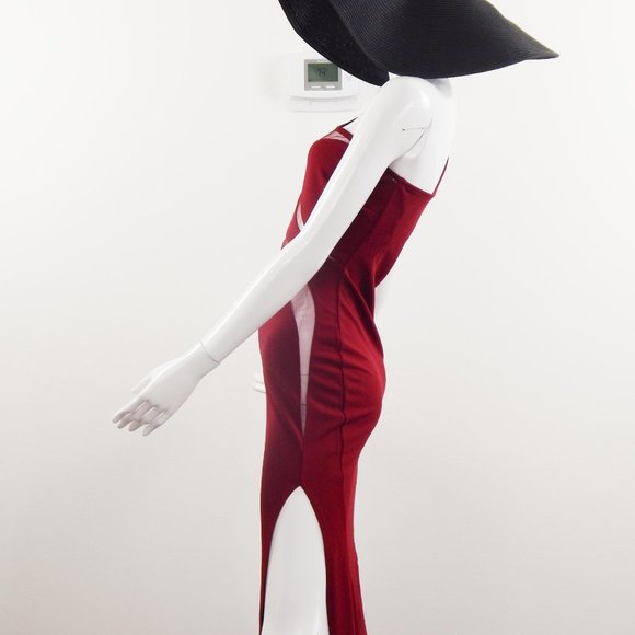 One-shoulder dress Mesh floor length red Holiday Attire - Picture 9 of 12